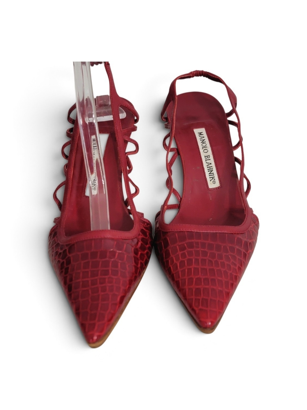 VTG Manolo Blahnik Red Croc Cage Slingback Pumps 37.5 LIKE NEW Collector